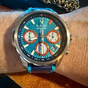 Bulova Blue and Silver Chronograph Watch
